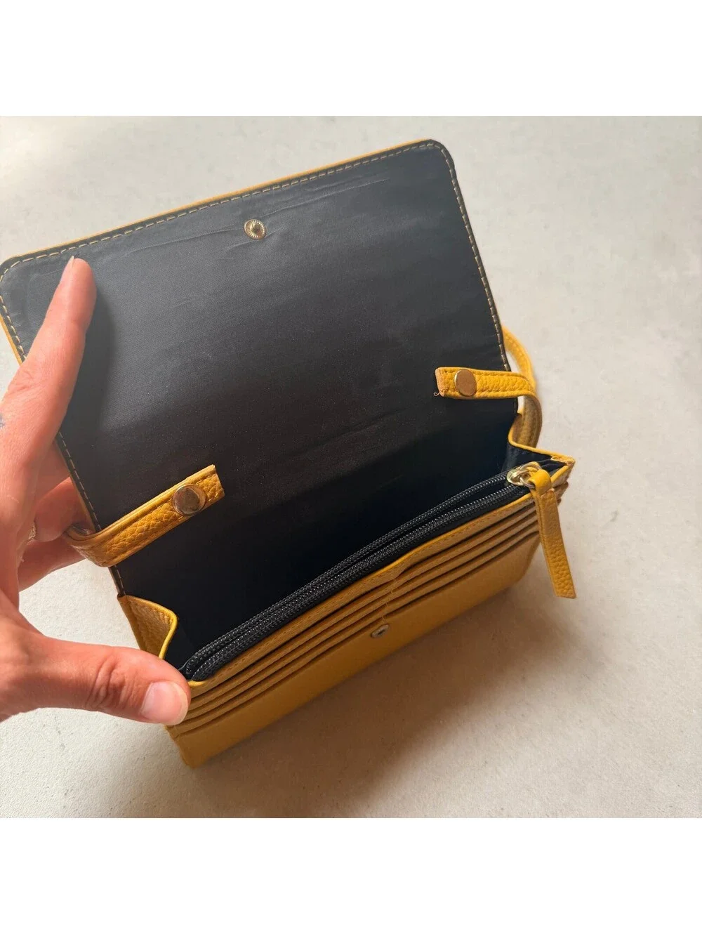 Mustard Yellow Faux Leather Purse Crossbody Wallet